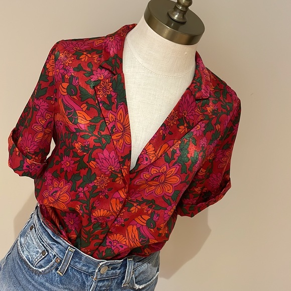 Zara Trf collection floral and bird print  camp shirt size S - Picture 2 of 10